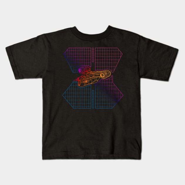 Retro galaxy space ship Kids T-Shirt by Rackham